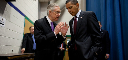 President Barack Obama talks with Senate Majority Leader Harry Reid (D-Nev.)